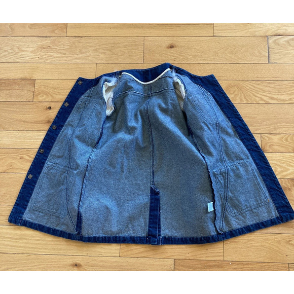 Womens Denim Top or Jacket w Rabbit Fur Knit Ribbed Sleeves Snap Down S Sz 4 - Picture 10 of 10